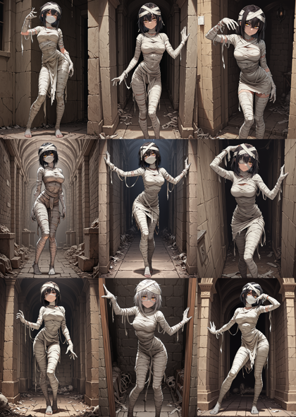 Kawaii Realistic Manga Mix v0.4 - 全身が包帯で巻かれたキャラクターを表現するプロンプト、画像生成結果:画像6