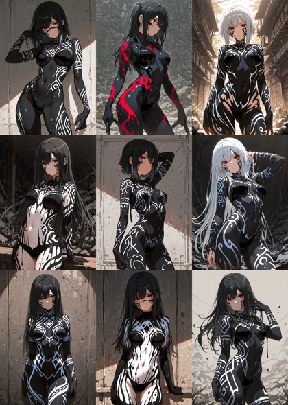 Hakushi Mix v1.41 - 全身に模様、文様がペイントされているキャラクターを表現するプロンプト、画像生成結果:画像5