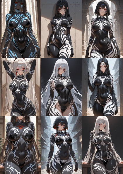 Prefect illustrious XL v4.0 - 全身に模様、文様がペイントされているキャラクターを表現するプロンプト、画像生成結果:画像3