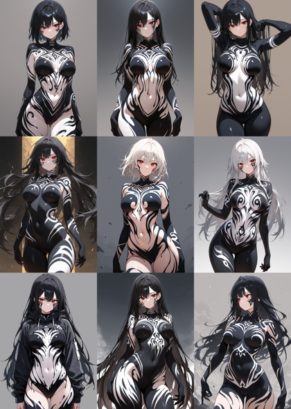 WAI-illustrious-SDXL v15.0 - 全身に模様、文様がペイントされているキャラクターを表現するプロンプト、画像生成結果:画像1