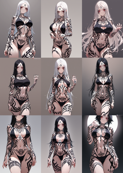 WAI-illustrious-SDXL v15.0 - 全身に模様、文様がペイントされているキャラクターを表現するプロンプト、画像生成結果:画像11