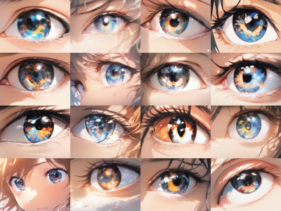 Animagine XL - Negative prompt: eyelashes あり - 目、瞳のアップ画像を生成するプロンプト:画像36