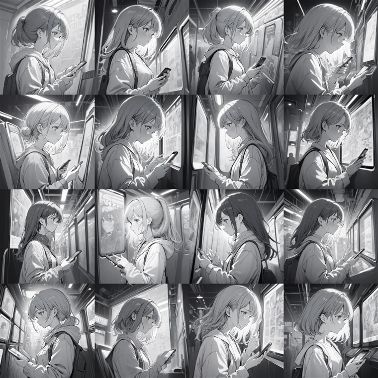 スマートフォンの画面を見るポーズを生成するプロンプト・生成結果:画像14