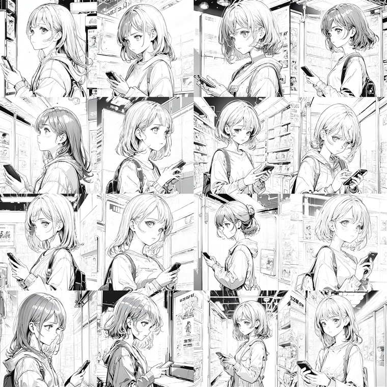 スマートフォンの画面を見るポーズを生成するプロンプト・生成結果:画像15