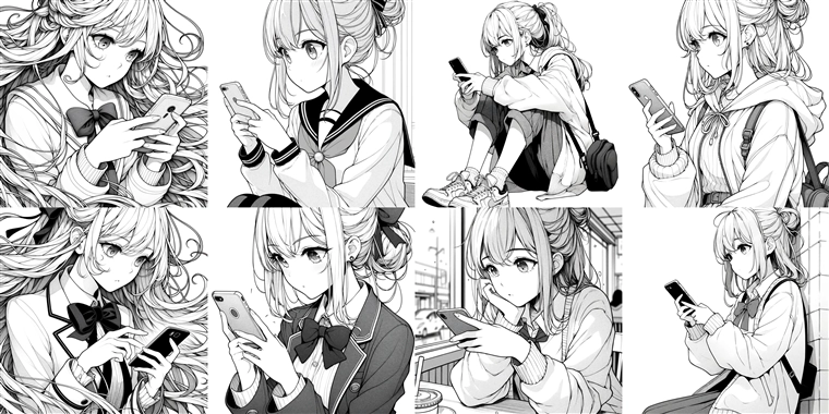 スマートフォンの画面を見るポーズを生成するプロンプト・生成結果:画像22