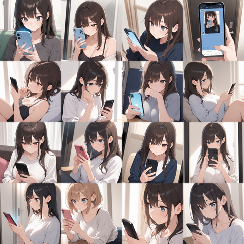 WAI-NSFW-Illustrious v12 - スマートフォンの画面を見るポーズを生成するプロンプト・生成結果:画像2