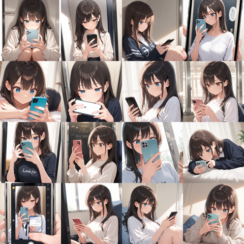 Nova Anime XL v5.5 - スマートフォンの画面を見るポーズを生成するプロンプト・生成結果:画像3