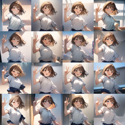 Model:Animagine XL v3.1 - 親指、人差し指、中指の3本指を立てたピースサインの画像を生成する:画像12