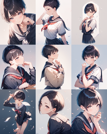 Animagine XL v4.0 opt - 髪の毛の長さを表現するプロンプト、画像生成結果:画像1