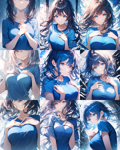 Animagine XL 4.0 opt - 胸の上に手を置くポーズを表現するプロンプト、画像生成結果:画像1