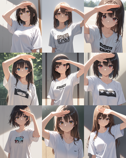 WAI-illustrious-SDXL v16.0 - 手で日差しを避ける、手を目の上にかざすポーズのプロンプト:画像1