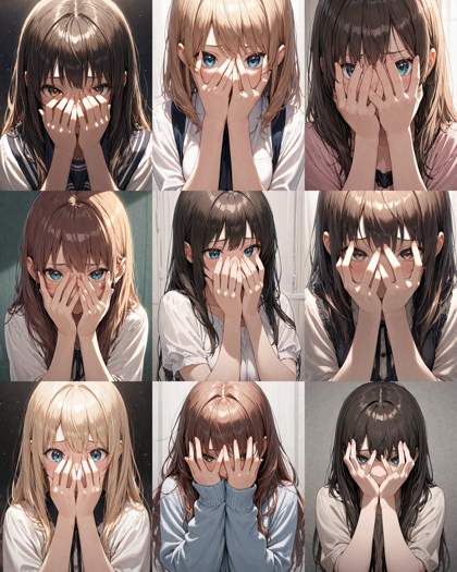 Nova Anime XL v10.0 - 手で顔を覆うポーズのプロンプト、画像生成結果:画像3