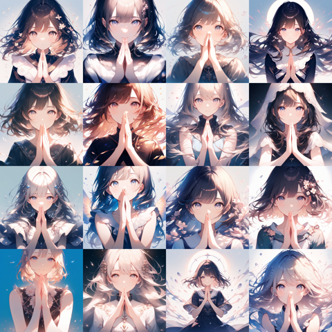 Animagine XL v4.0 opt - 手を合わせるポーズのプロンプト・画像生成結果:画像1