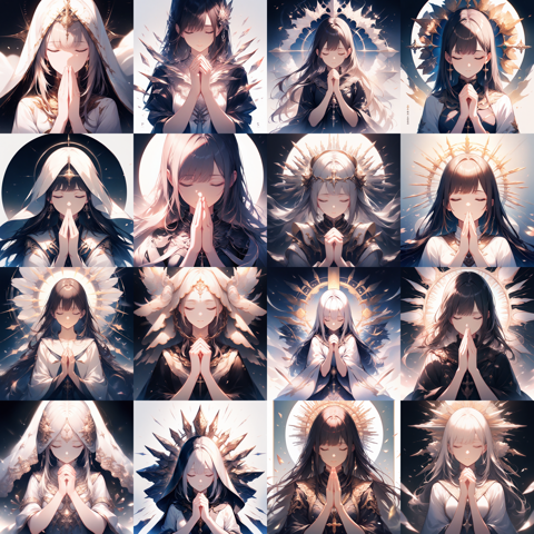 Animagine XL v4.0 opt - 手を合わせるポーズのプロンプト・画像生成結果:画像13