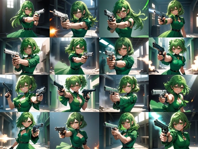Model: blue_pencil-XL v0.3.1 - 拳銃を構えるポーズのプロンプト・画像生成結果:画像16