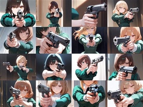 Hassaku XL v2.1 - 拳銃を構えるポーズのプロンプト・画像生成結果:画像4