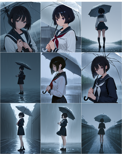 Raehoshi illust XL v9.1 - 傘をさすキャラクターを表現するプロンプト、画像生成結果:画像4