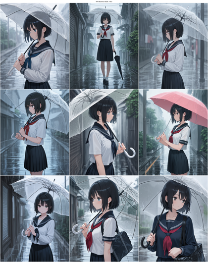 WAI-illustrious-SDXL v16.0 - 傘をさすキャラクターを表現するプロンプト、画像生成結果:画像1