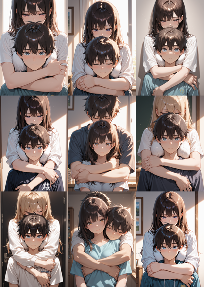 Akium Lumen ILL base v3 - 後ろから抱きしめているシーンを表現するプロンプト、画像生成結果:画像6