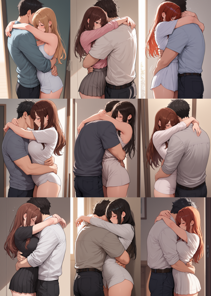 Prefect illustrious XL v5 - 抱き合っているシーンを表現するプロンプト、画像生成結果:画像3