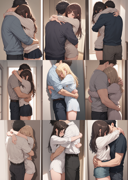 WAI-illustrious-SDXL v16.0 - 抱き合っているシーンを表現するプロンプト、画像生成結果:画像1