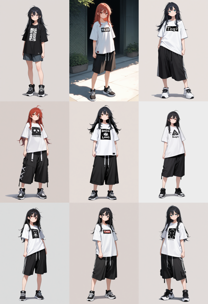Nova Anime XL v12.5 - ひざ丈程度の長さのパンツを表現するプロンプト、画像生成結果:画像8