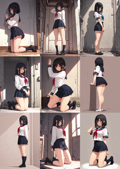 HakushiMix v1.41 - 膝立ちするポーズのプロンプト、画像生成結果:画像11