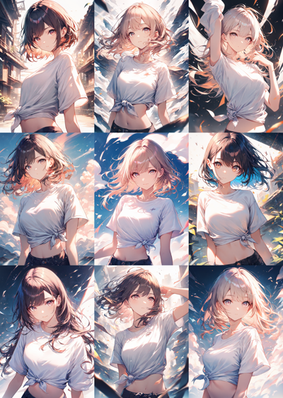 Animagine XL v4.0 opt - 腰の上で縛られたシャツを表現するプロンプト、画像生成結果:画像6