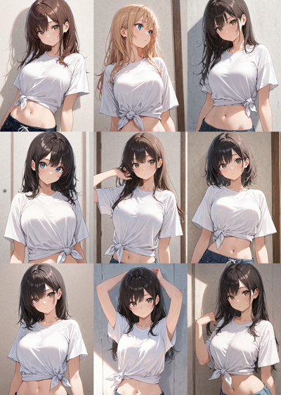 Nova anime XL v7.0 - 腰の上で縛られたシャツを表現するプロンプト、画像生成結果:画像2