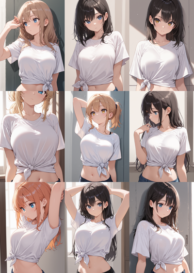 WAI-illustrious-SDXL v14.0 - 腰の上で縛られたシャツを表現するプロンプト、画像生成結果:画像1