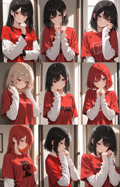 AlcAI - AnimeHaven Awakening - v30 - 長袖のシャツの上に半袖のシャツを着ているキャラクターを表現するプロンプト、画像生成結果:画像5