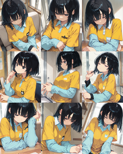 LinenIllustrious v3.0 - 長袖のシャツの上に半袖のシャツを着ているキャラクターを表現するプロンプト、画像生成結果:画像16