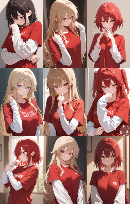 WAI-illustrious-SDXL v15.0 - 長袖のシャツの上に半袖のシャツを着ているキャラクターを表現するプロンプト、画像生成結果:画像1