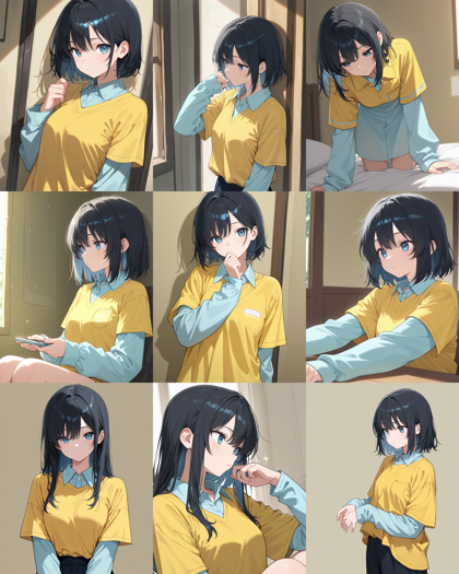 WAI-illustrious-SDXL v15.0 - 長袖のシャツの上に半袖のシャツを着ているキャラクターを表現するプロンプト、画像生成結果:画像9