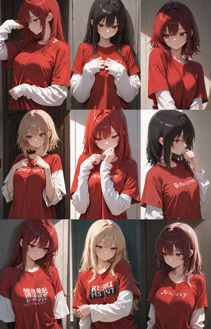 WooMix v1.98l2 - 長袖のシャツの上に半袖のシャツを着ているキャラクターを表現するプロンプト、画像生成結果:画像6