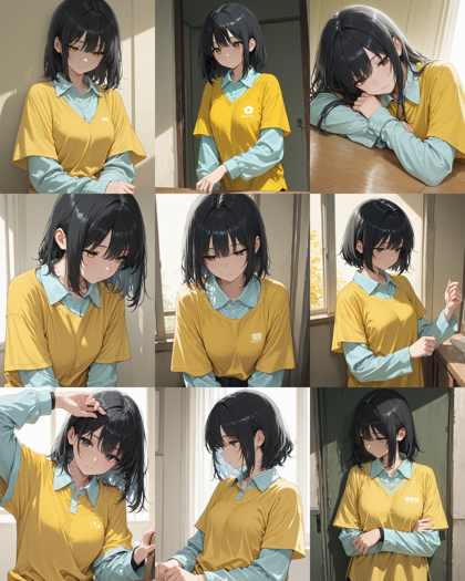 WooMix v1.98l2 - 長袖のシャツの上に半袖のシャツを着ているキャラクターを表現するプロンプト、画像生成結果:画像12