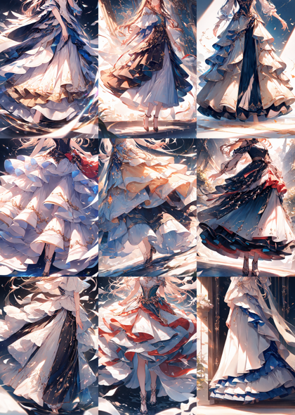 Animagine XL v4.0 opt - 2段や3段になったデザインのスカートを表現するプロンプト、画像生成結果:画像1