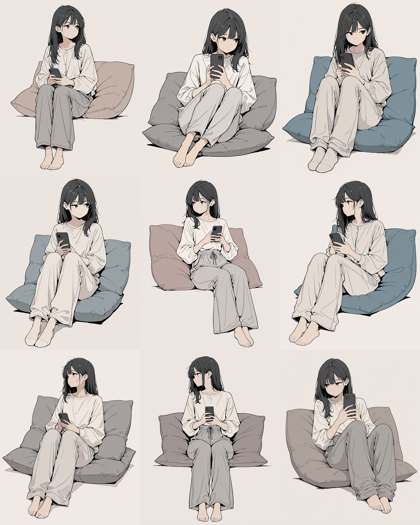 Animij v8 - 本来の視線とは別の方向を向いているポーズを作成するプロンプト、画像生成結果:画像11