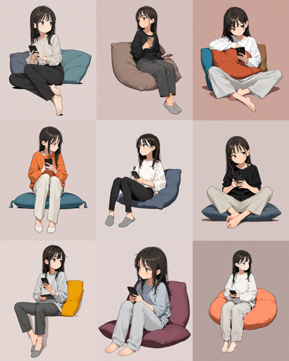 dXjmX-illus X8 - 本来の視線とは別の方向を向いているポーズを作成するプロンプト、画像生成結果:画像10