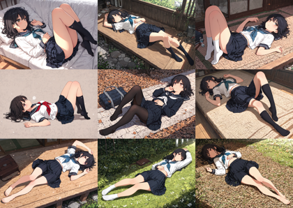 HakushiMix v1.4 - 寝そべる、横たわるポーズを表現するプロンプト、画像生成結果:画像5