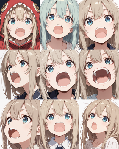 HDA Rainbow Illus Mix v1.3 - 口を縦に開く表情を表現するプロンプトと画像生成結果:画像15