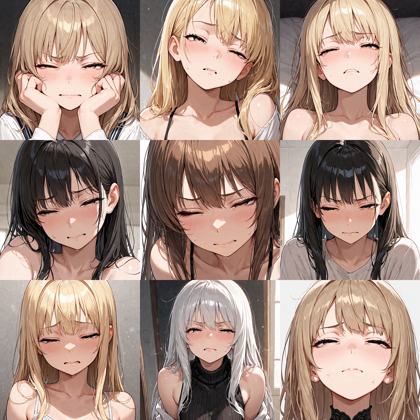 Nova Anime XL v12.5 - 細目、目を細めた表情を表現するプロンプト、画像生成結果:画像2