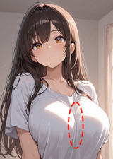 シャツで胸の谷間部分にしわができないようにするプロンプト、画像生成結果:画像2