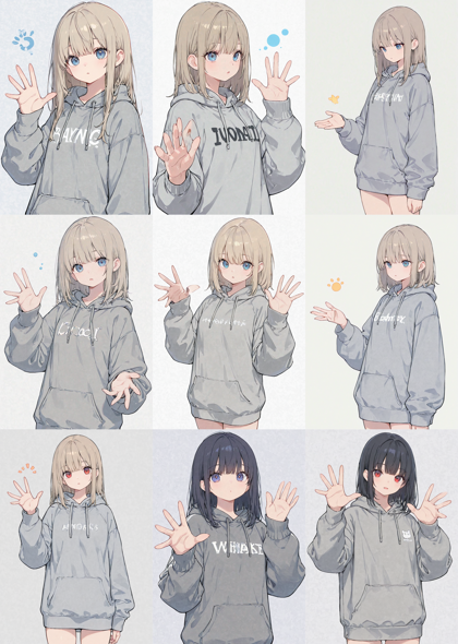 Kyaa - FlatAnime v2 - 手のひらを見せる、手のひらを広げるポーズを生成するプロンプト、画像生成結果:画像6