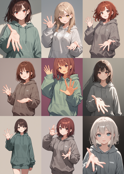 WAI-illustrious-SDXL v15.0 - 手のひらを見せる、手のひらを広げるポーズを生成するプロンプト、画像生成結果:画像1