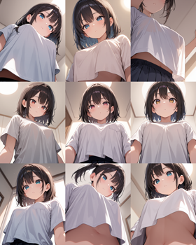WAI-NSFW Illustrious v14.0 - 上着の丈が短く、お腹の部分に隙間ができている衣類を表現するプロンプト:画像2
