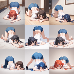 Zuki Anime Ill v4.0 - 上半身を前に倒して床につけ、両足を大きく開き、お尻を突き出す姿勢のポーズのプロンプト、画像生成結果:画像14