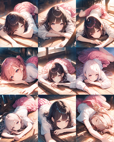Animagine XL v4.0 opt - うつ伏せのポーズを生成するプロンプト、画像生成結果:画像2