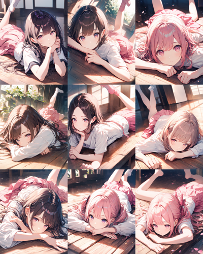 Animagine XL v4.0 opt - うつ伏せのポーズを生成するプロンプト、画像生成結果:画像8
