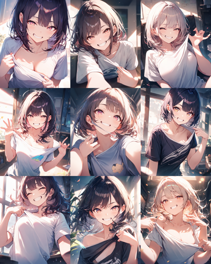 Animagine XL 4.0 opt - シャツの胸元を引っ張るポーズのプロンプト、画像生成結果:画像3